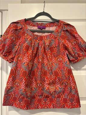 J. Crew Red Floral Puff-Sleeve Blouse